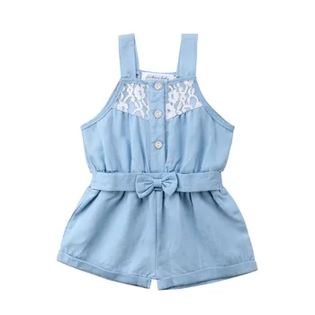 

Newborn Kid Baby Girl Rompers Summer Sleeveless Denim Jumpsuit Bow Romper Girls Clothing Blue Lace Cute Sunsuit Outfit