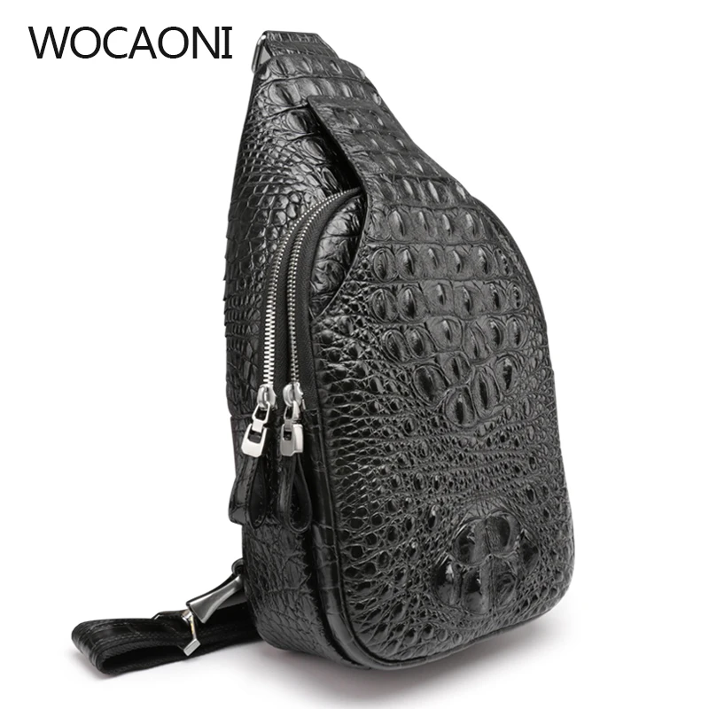 

Men's chest, leather, dermis and double zipper large capacity slanting bag