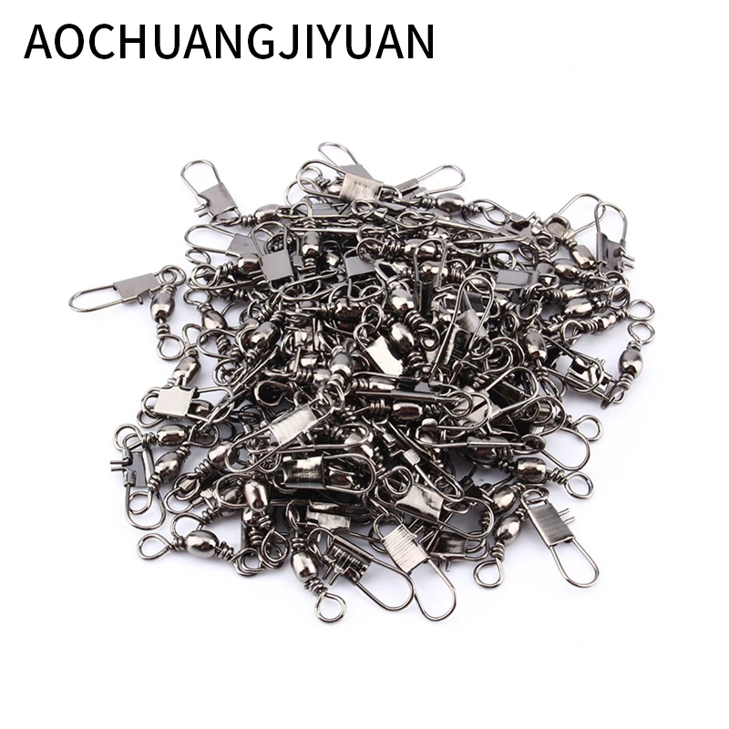 

100PCS Interlock Snap Ball Bearing Swivel Rolling Solid Rings Fishing Connector #8 #10 #12 Ocean Boat Fishing Hooks