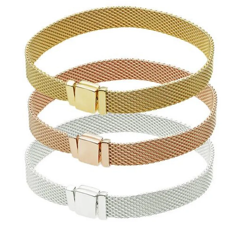 

2018 Autumn Real 925 Sterling Silver Clip Limited Refle xion Series Shine Rose, White Gold Color Bracelet For Women Jewelry