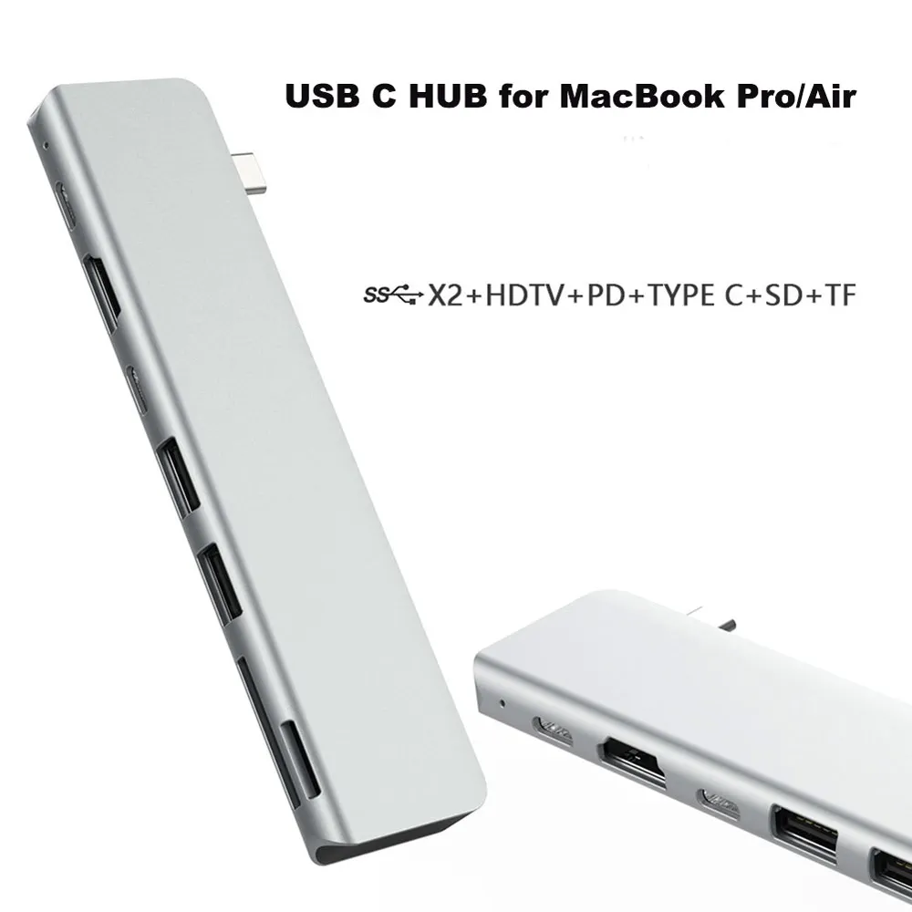 

Dual Ports USB C HUB To HDMI with TF SD Reader Slot Hub 3.0 PD Power USB Splitter for MacBook Pro/Air 7 in 1USB Port Type C HUB