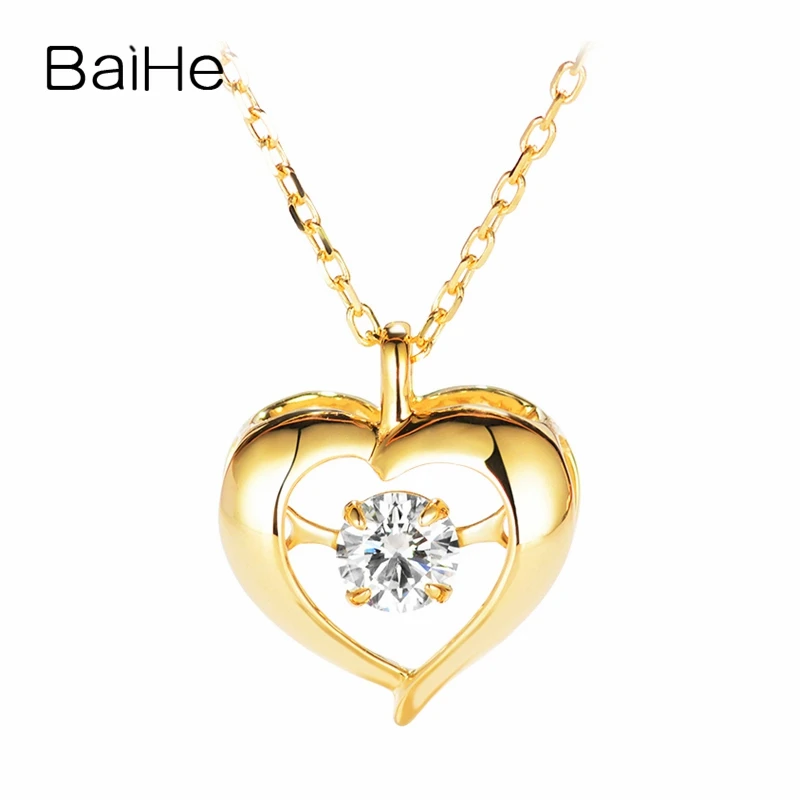 BAIHE Solid 18K Yellow Gold 0.20ct Certified H/SI 100% Genuine Natural Diamond Women Trendy Engagement Fine Jewelry Necklaces | Украшения и