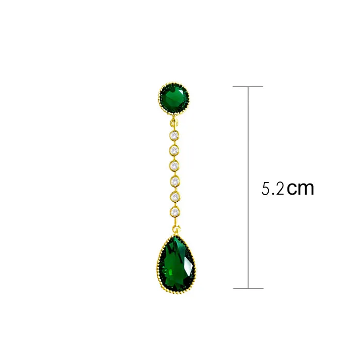 Роскошные аристократические винтажные модные большие капли воды Зеленый CZ камень длинные бисерные минималистичные серьги женские вечерние ювелирные изделия золотого цвета