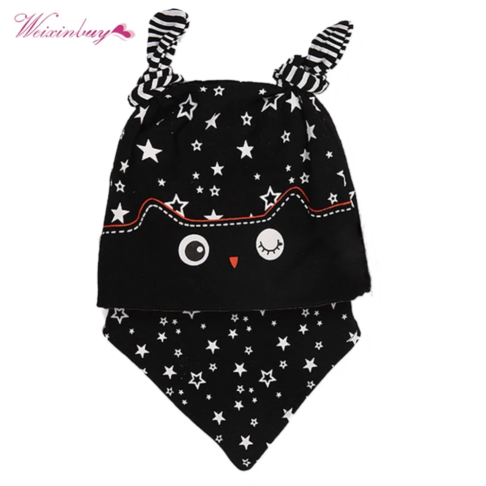 

Newborn Toddler Child Baby Boys Girls Sleep Hat Cap+Saliva Towel Triangle Head Scarf Set 0-3Y