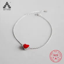 Аутентичные 925 пробы серебряные ювелирные изделия классические красные в форме сердца глазурь шарм браслеты для женщин пары