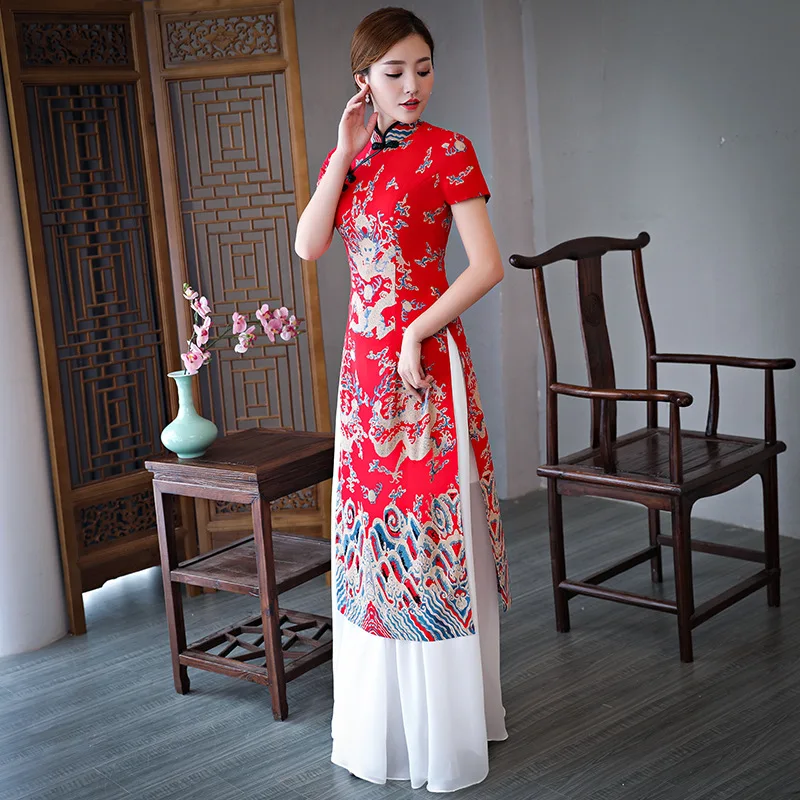 Красный китайский традиционный для женщин Aodai Qipao Винтаж Cheongsam Новинка торжественное платье плюс размеры S M L XL XXL 3XL 4XL 5XL