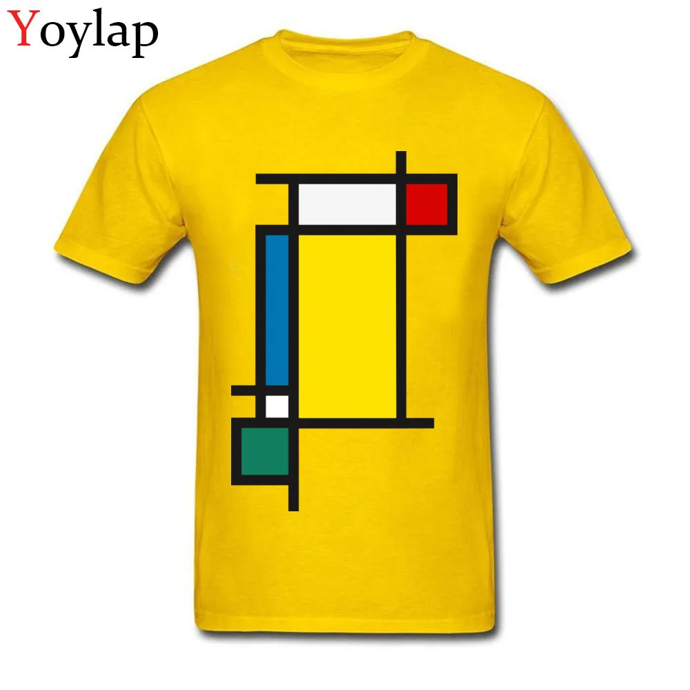 Design Tops Shirt for Students Coupons Autumn Crew Neck 100% Cotton T Shirt Vertical Aesthetic Tribute to Mondrian Casual Tee Shirt yellow