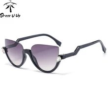 DRESSUUP кошачий глаз солнцезащитные очки женские брендовые дизайнерские полуоправы Треугольный Кристалл Винтажные Солнцезащитные очки Oculos De Sol Feminino