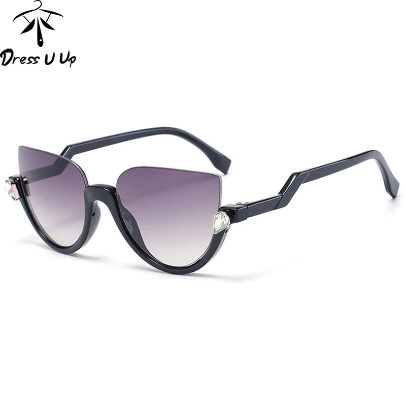 

DRESSUUP New Cat Eye Sunglasses Women Brand Designer Semi-Rimless Triangle Crystal Vintage Sun Glasses Oculos De Sol Feminino