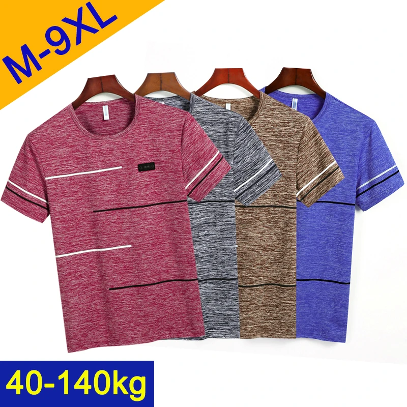 

Uyeemu Free Ship T-Shirt Men Summer Short Sleeve Male Tshirts Striped O-Neck Big Plus Size 9XL 8XL 7XL 6XL 5XL Top Tee Shirts