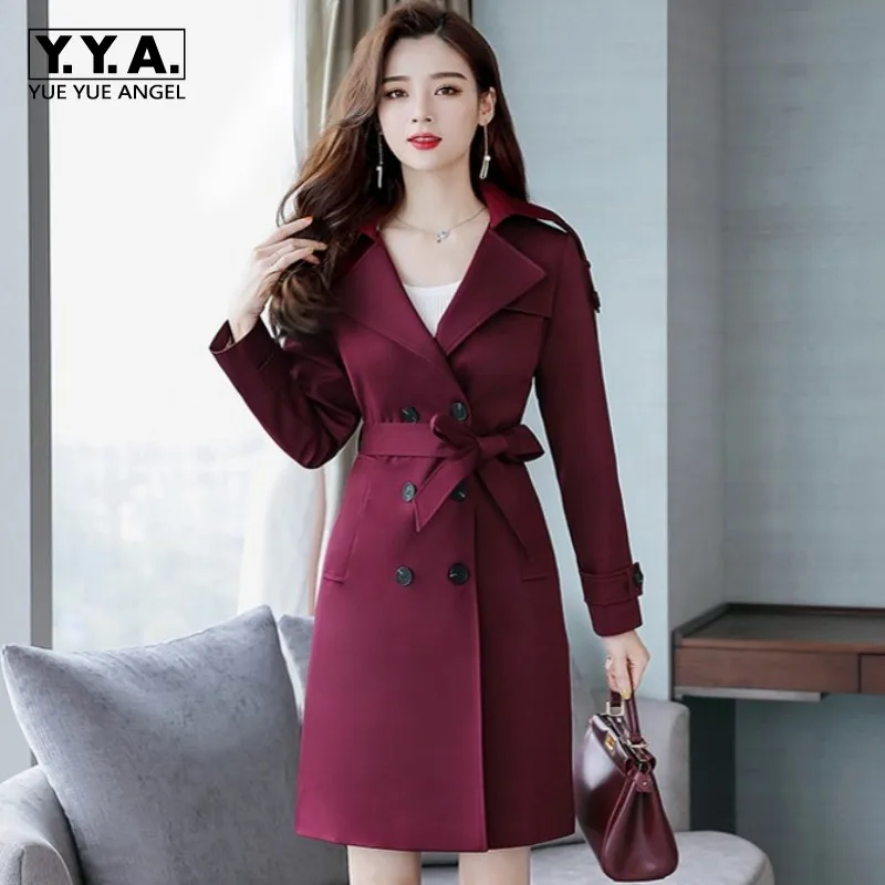 

British Style OL Outerwear Female New Fashion Double Breasted Long Windbreaker Elegant Slim Fit Womens Trench Coat M-4XL