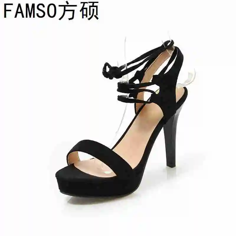 

FAMSO 2019 New Arrival Women Sandals Shoes Black Lace-up Platforms Pumps Shoes Summer Female Office Fashion Sandals