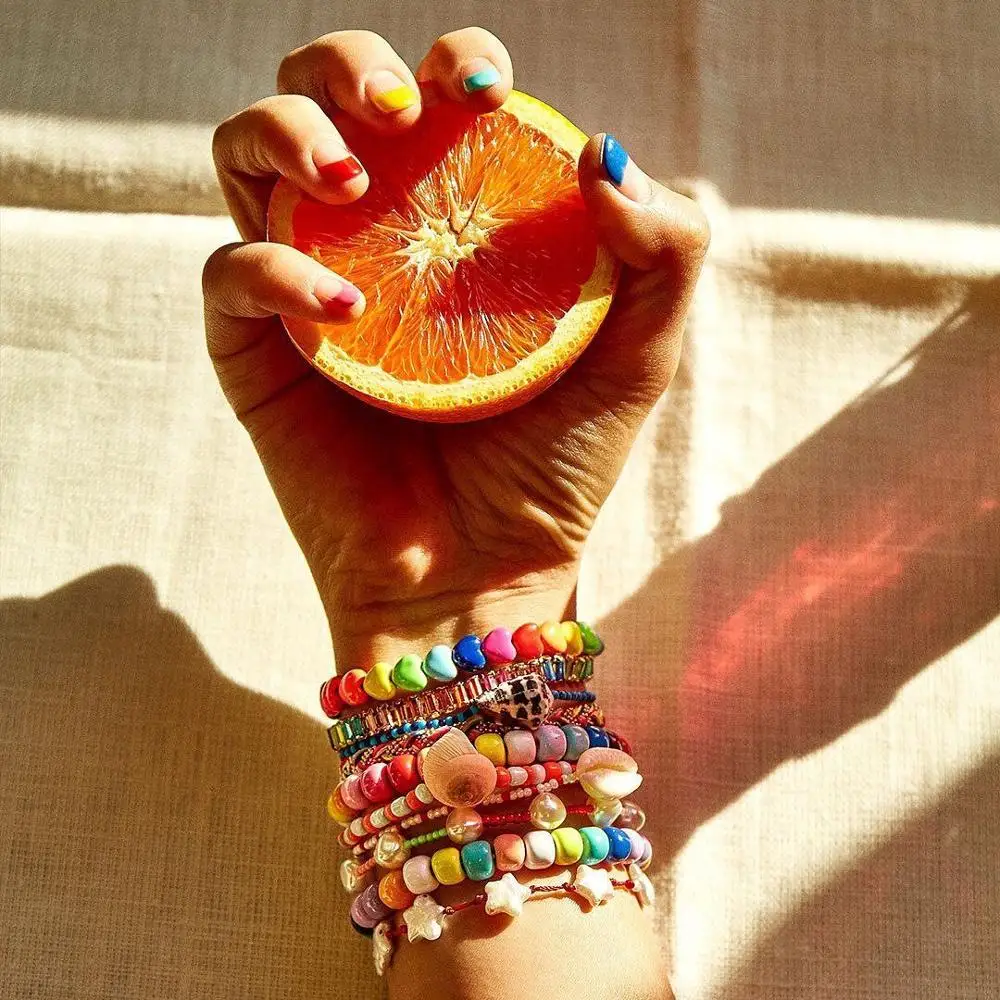 

Ladyfirsy New Bohemian Trendy Letter Beaded Cuff Bracelets Colorful Glass Charm Bracelets for Women Girls Shiny Wedding Jewelry