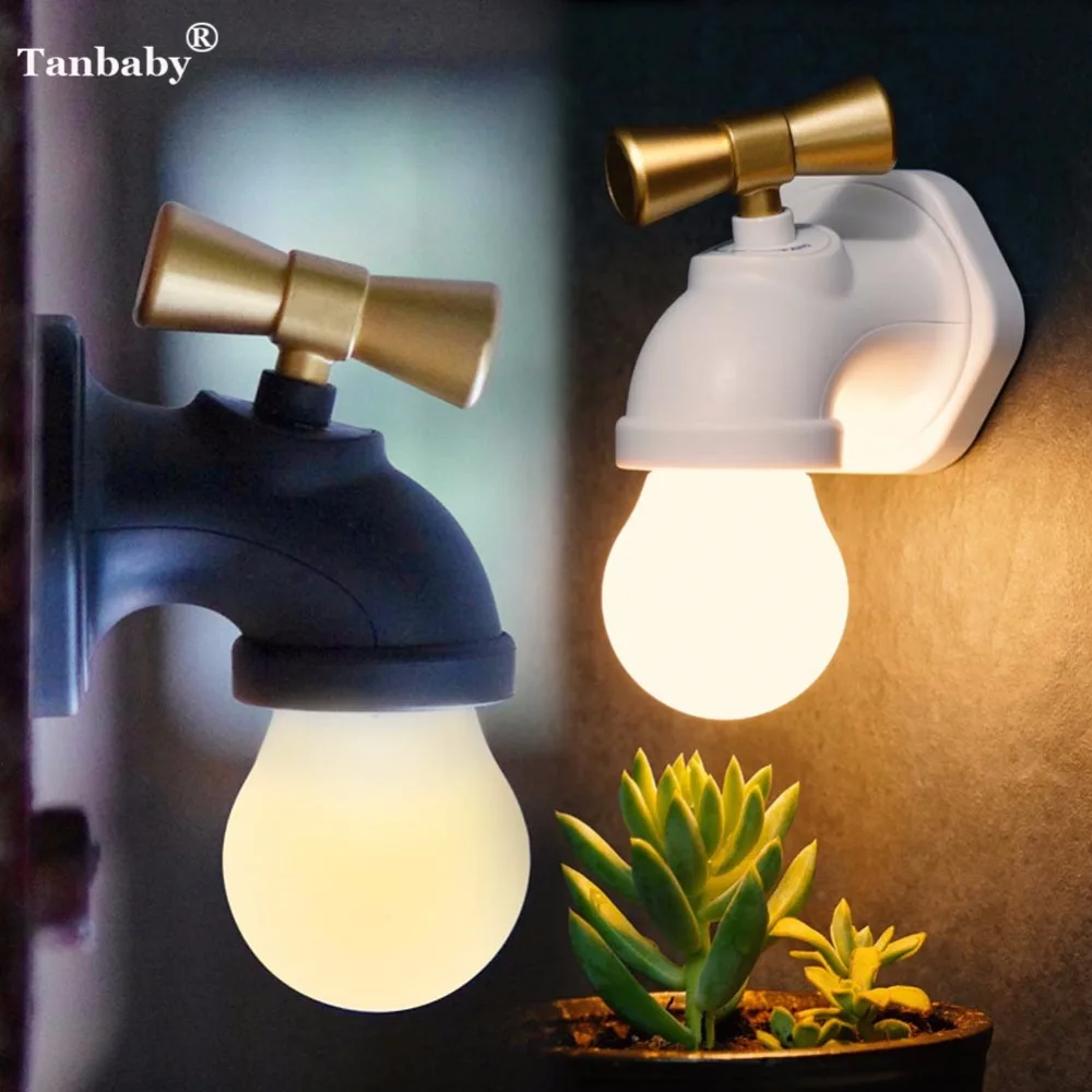 

Tanbaby Voice Control LED Night Light Faucet Shape Lamp 3 Mode Mini USB Rechargeable Tap Wall Night Light for Kid Bedroom Toilet