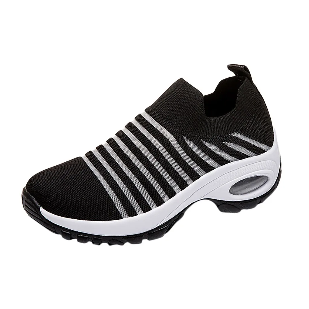

SAGACE Women Sock Sneakers Slip-on Mesh Breathable Ladies Massive Sneakers Pink Multicolor Striped Flying Weaving Shoes 2019