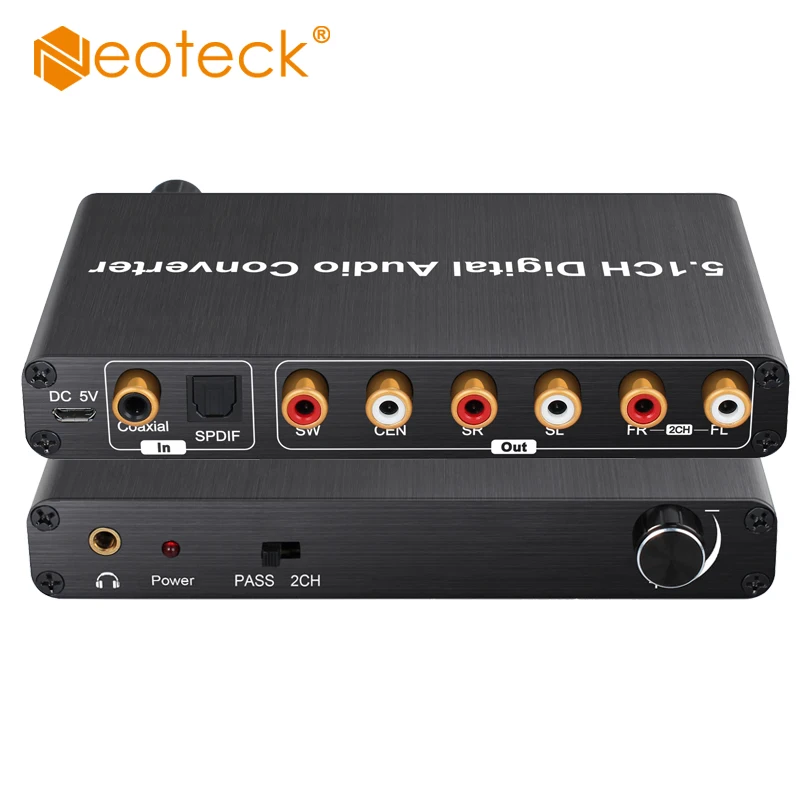 

Neoteck 192kHz DAC Decoder 5.1CH Digital Audio Decoder Support AC-3/DTS Optical Coaxial to 6 RCA 3.5mm Jack Audio Adapter