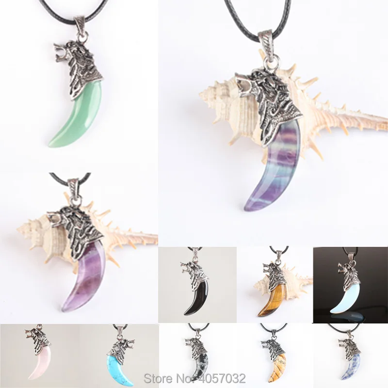 

NEW Natural Stone Quartz Opal Aventurine Quartz Obsidian Fluorite Wolf Tooth Shape Jewelry Pendant 1PCS