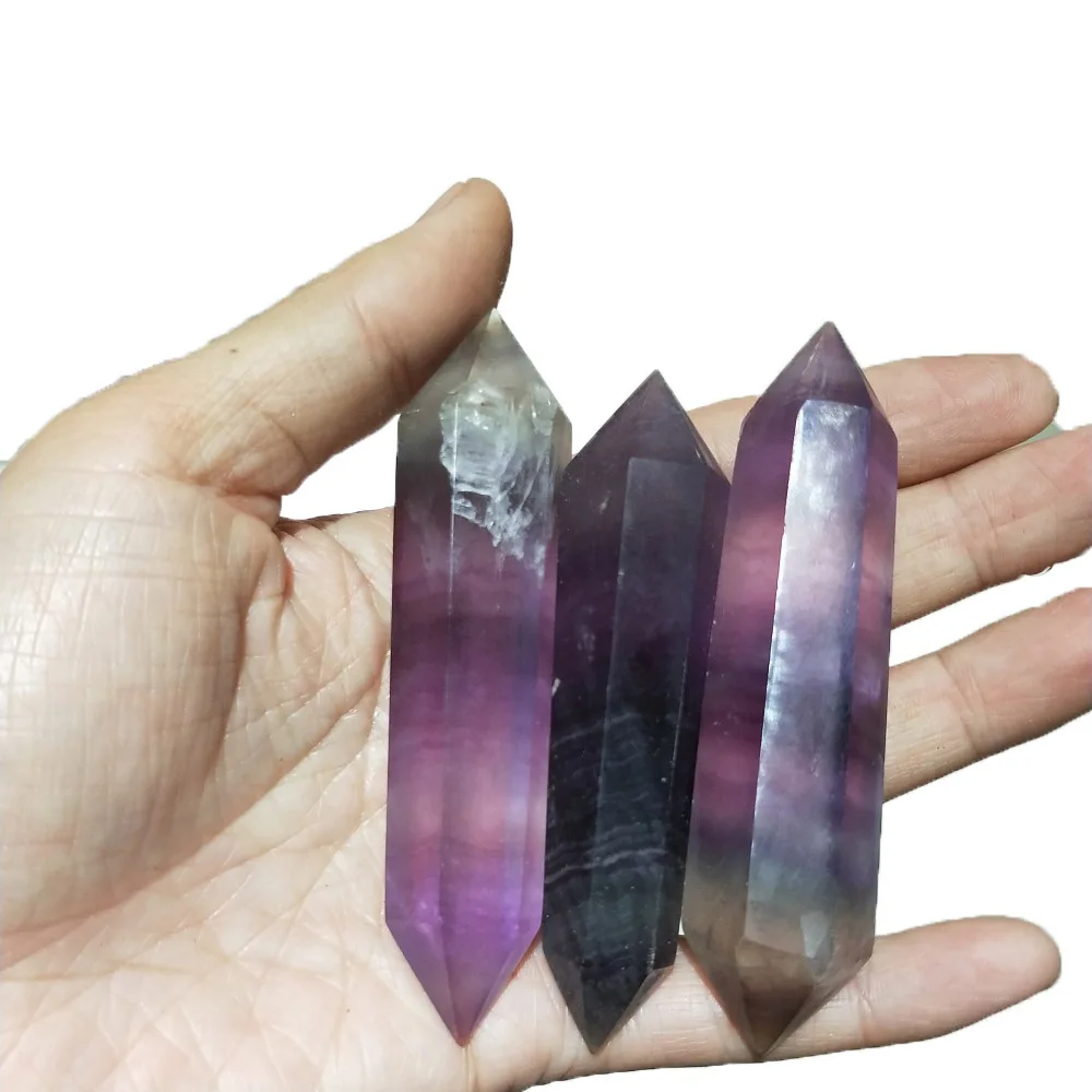 Natural Crystal Double Arrow Rainbow Fluorite Amethyst Quartz Crystal Wand Point Healing As Gift Feng Shui Wealth Protective