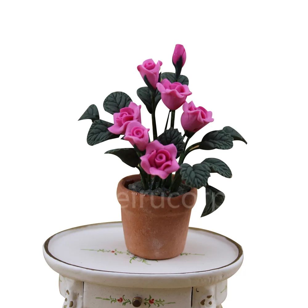 

Dollhouses decoration 1:12 scale model Pink flower and Pottery pot