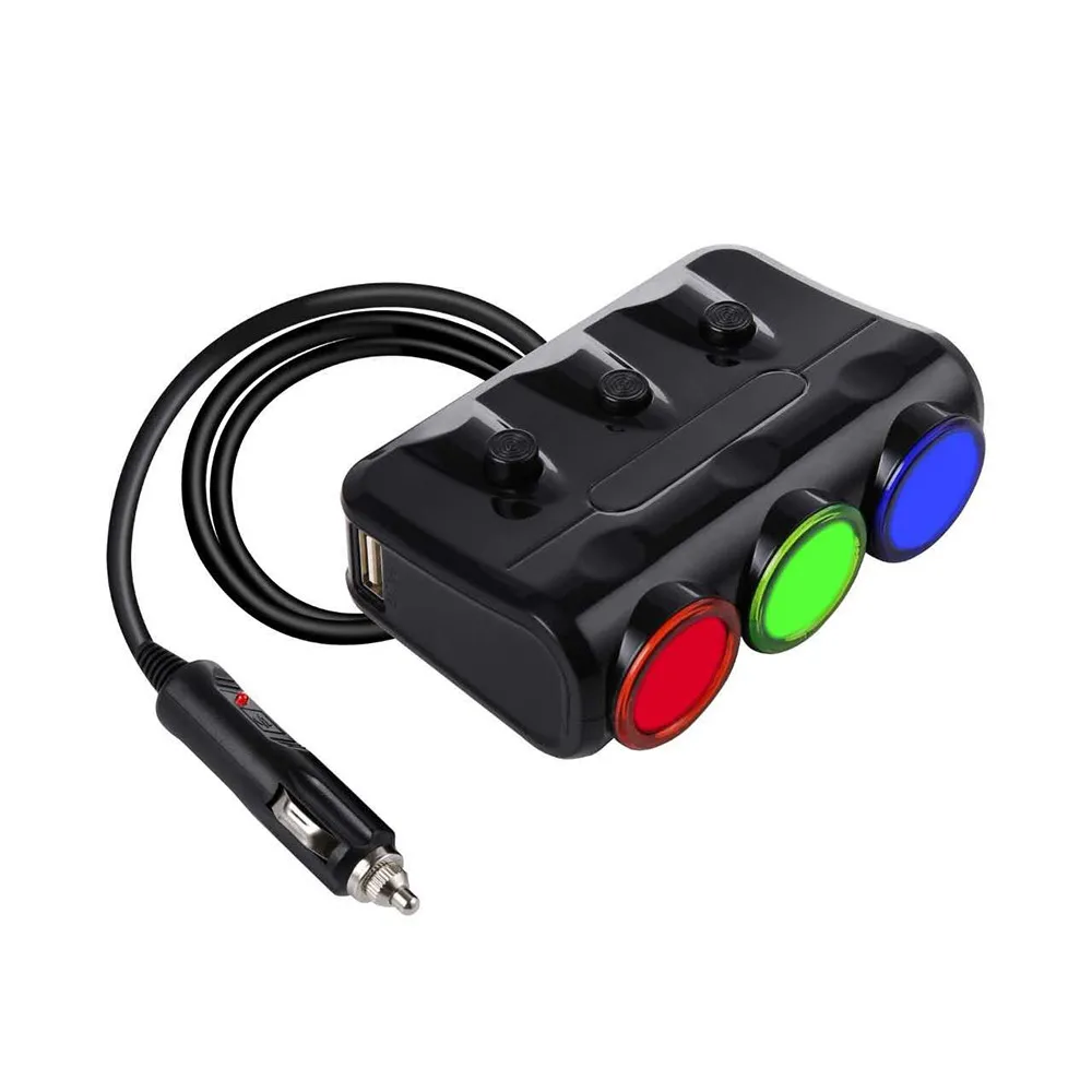 3 прикуривателя + светодиодный выключатель света автоматический USB автомобильный