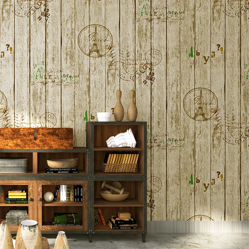 Retro Nostalgic Letter Tower Wooden Board wall papers home decor Bar Cafe Garment Shop Personal Striped wallpaper for walls 3 d