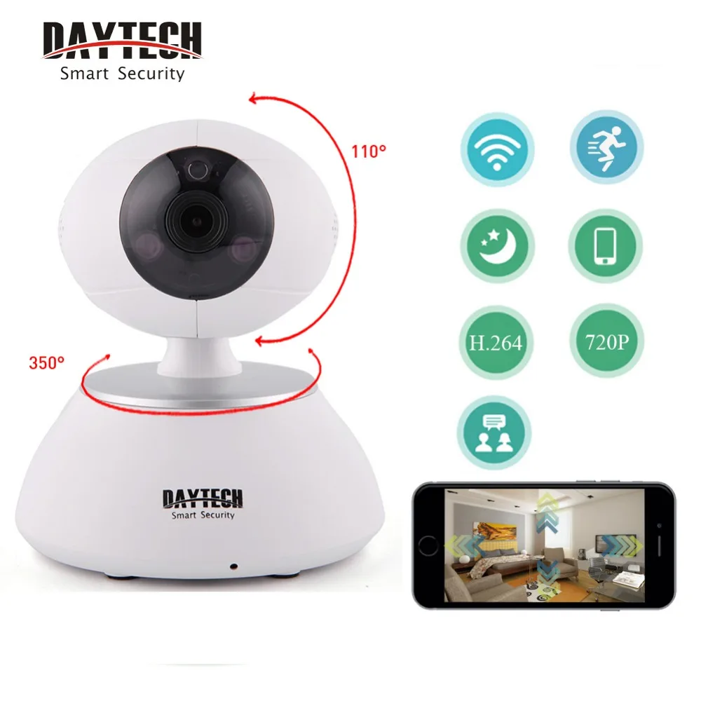 DAYTECH WiFi IP Security Camera Wireless Wi-Fi 720P HD Video Two Way Audio Night Vision Infrared P2P Network Baby Monitor 