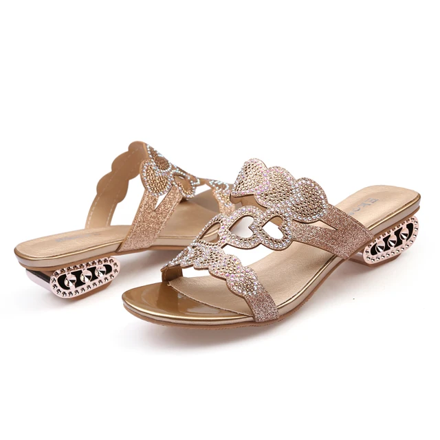 Ekoak New 2017 Fashion Summer Shoes Woman Rhinestone Cut-outs Medium Heels Ladies Party Dress Sandals Shoes Women