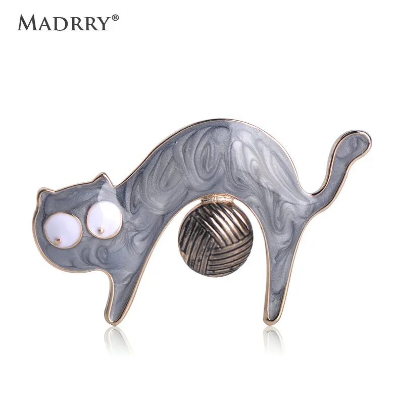 Эмалированная брошь в форме кошки с шариком Madrry ювелирное изделие виде животного