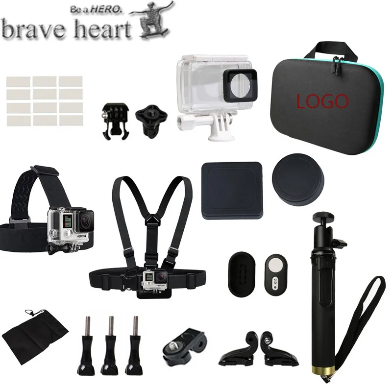

XIAOMI YI 4k Action Camera Accessories Bluetooth Remote Control monopod Tripod + camera bag +Waterproof Case for Xiaomi Yi 4K 2
