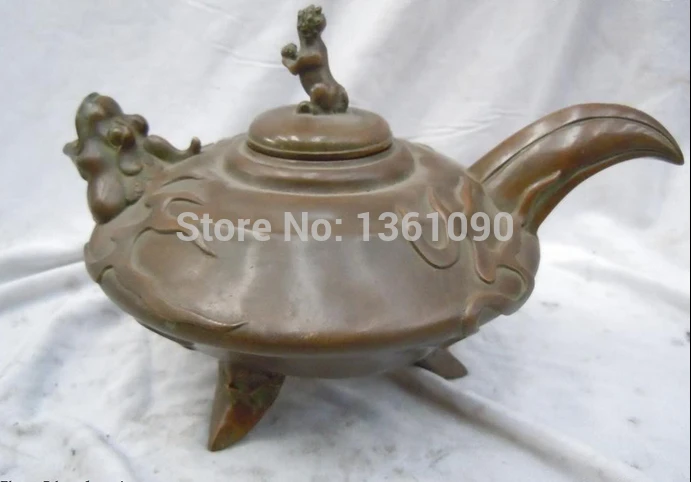 

xd 001031 Old Chinese copper bronze carved finely lion toad Teapot Sculpture statue