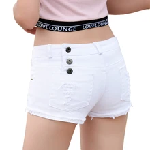 Ультра Короткие хлопковые джинсовые шорты для женщин облегающий с заниженной талией с дырками и кисточками джинсовые шорты Сексуальная Клубная одежда Микро Мини хит