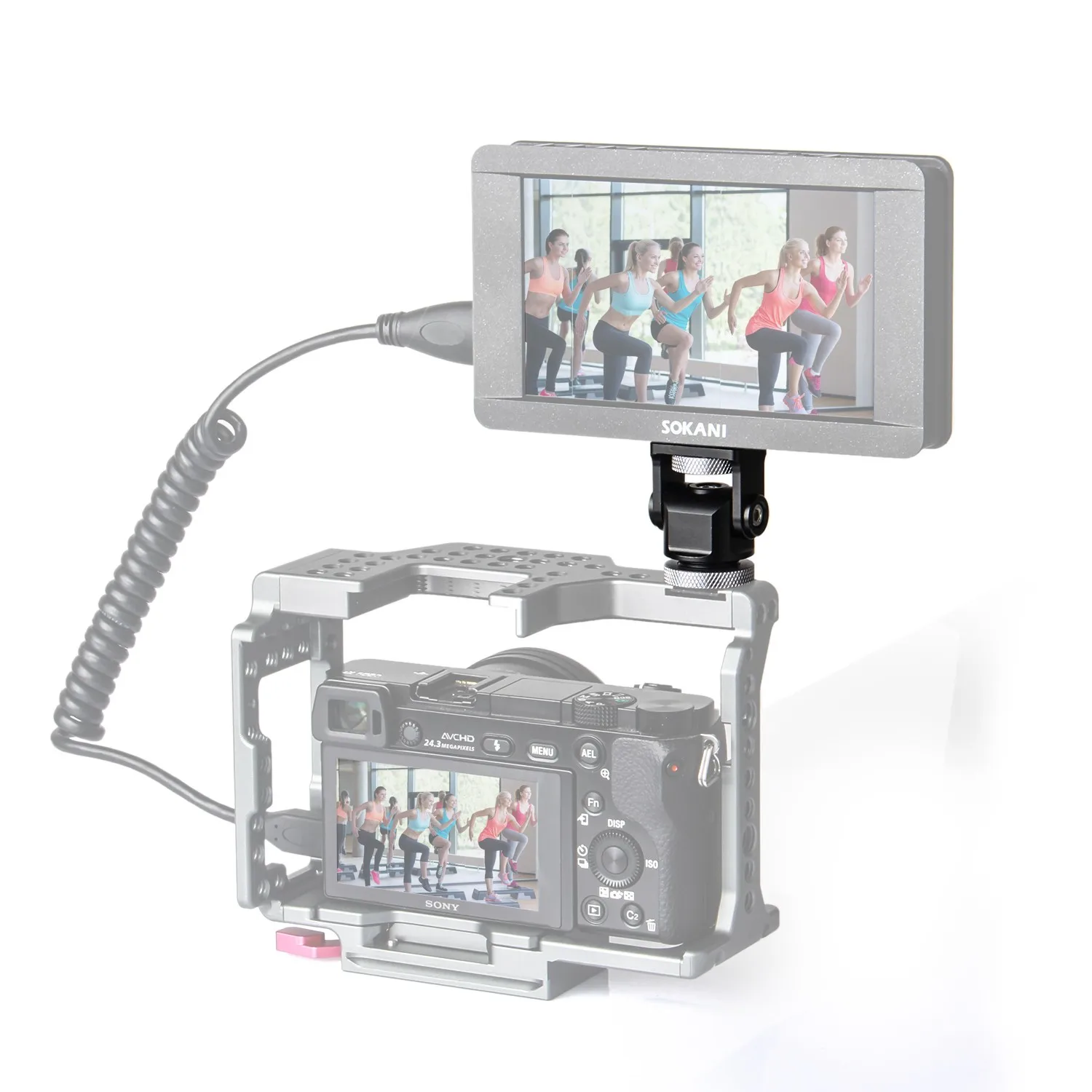 

Sokani EzRig-01 Monitor Holder Mount On Camera Pan 360 Tilt 180 with Cold Shoe Mount and 1/4 Mount Gimbal Accessories