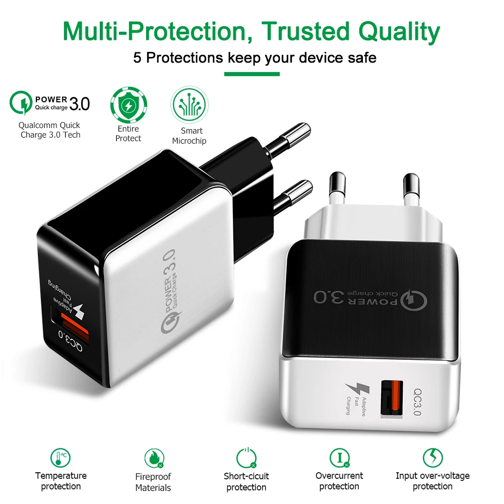18W Quick Charge 3.0 USB Charger Smart Fast Charging Travel Wall Charger For iPhone XS MAX XR 7 SAMSUNG S9 Note 8 S8+ For XIAOMI (1)