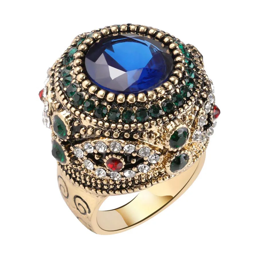 Wbmqda супер Винтажное кольцо коллекция Мода Античное золото кристалл смолы вечерние кольца для женщин Свадебные ювелирные изделия оптом - Цвет основного камня: 28