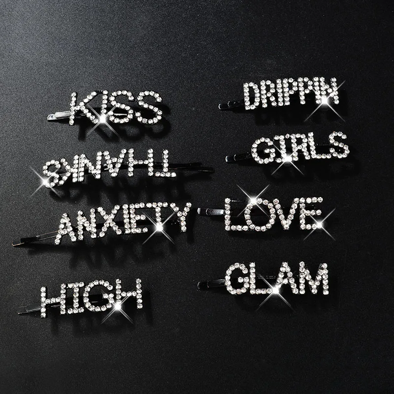 

Japanese Letter Word Hairpin Black Metal Hair Clip Pin Barette Hair Pins for Women Sticks Crystal Rhinestone Hairgrip Jewelry
