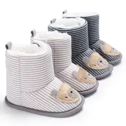 2018 г. популярные зимние анти холодной дизайн полосой медведь для маленьких мальчиков девочек мягкие теплые Зимние хлопковые сапоги обувь