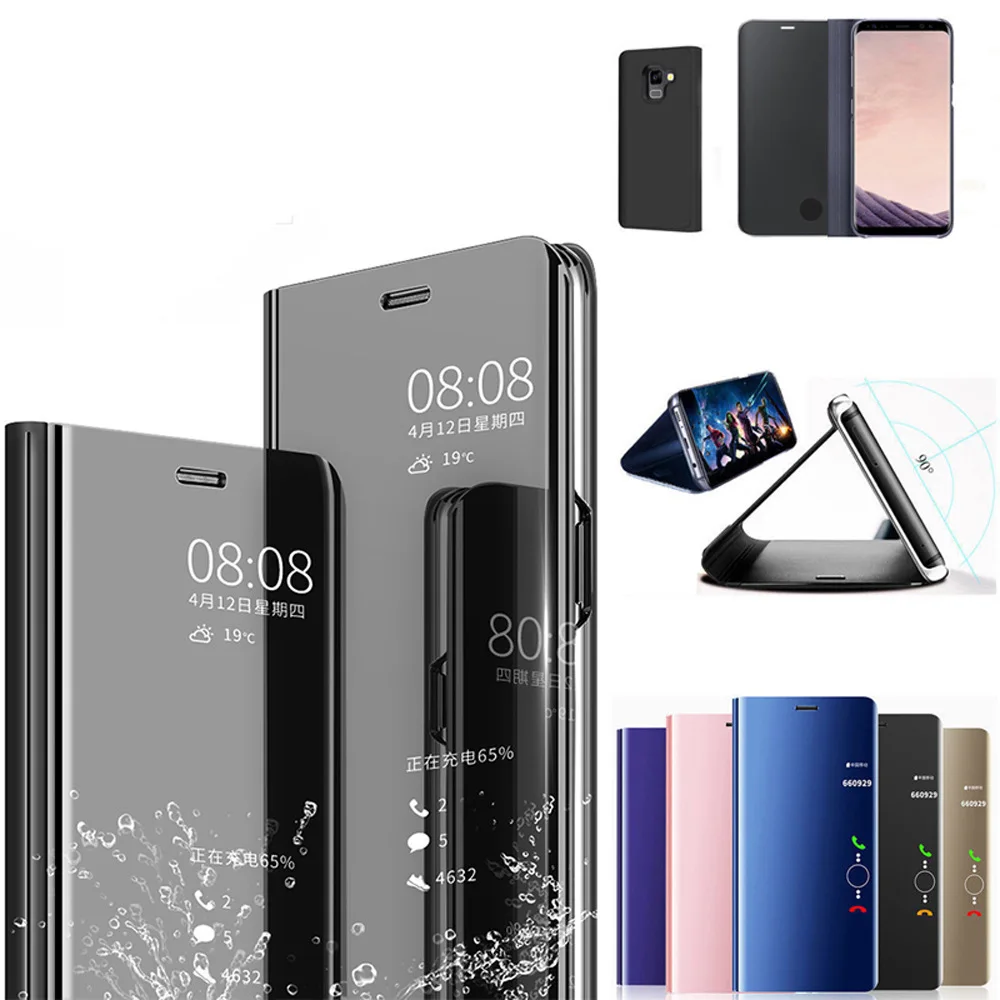 Роскошный умный зеркальный флип чехол для Samsung A7 A8 A6 2018 черный samsung galaxy S10 S9 S8 S7 S6 J3 J4