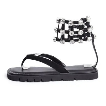 THEMOST Women Summer sandals Rhinestone Flip flops Ankle-wrap Size 34-40 Fashion Novelty Good Quality Falts Sandals