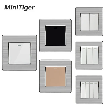 

Wall Switches 1/2/3/4 Gang Button LED Lamp Light Switch On / Off Wall Switch Push Button Interruptor Stainless Steel Panel
