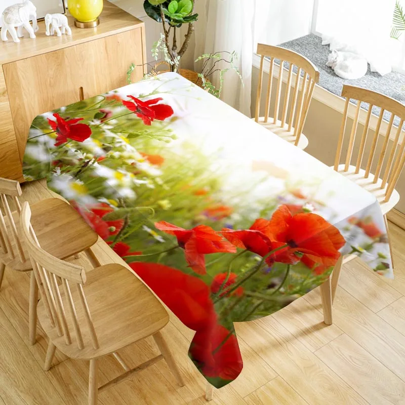 

Red Poppy Flower Table Cloth Oxford Print Waterproof Oilproof Home Rectangular Party Table Cover 100X140cm/140X250cm