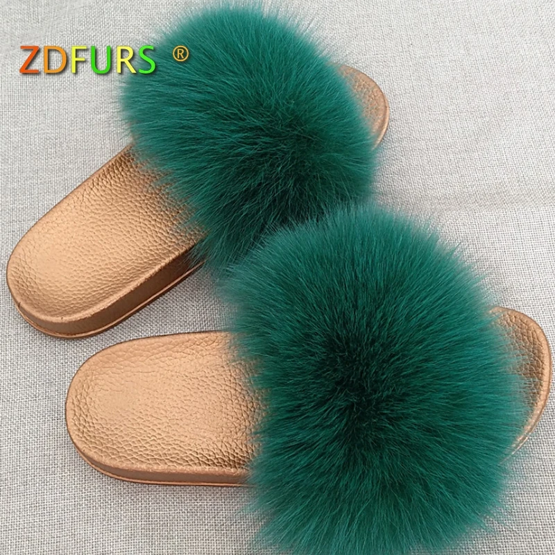 ZDFURS * 2018 Новое поступление женские летние меховые шлепанцы без задника с