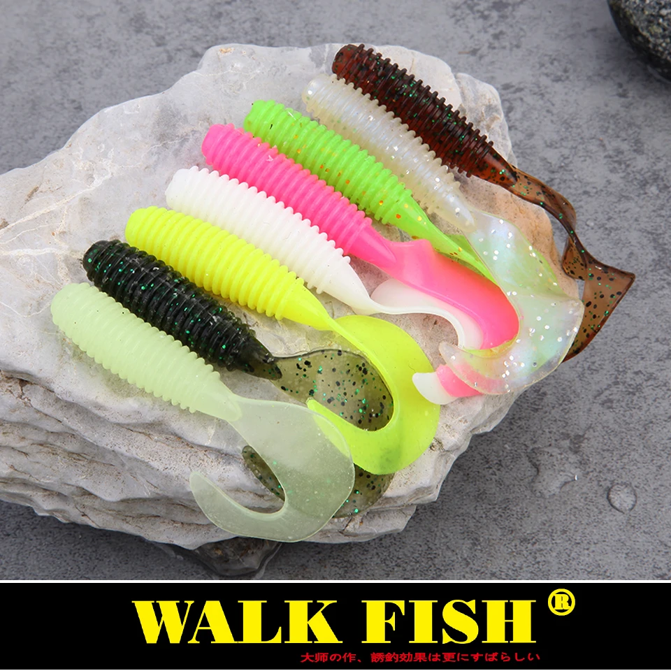

Walk Fish 10Pcs 60mm/1.8g Single Tailed Soft Bait Worm Artificial Baits Fishing lure 065