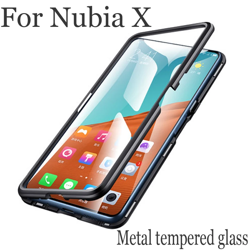 

Luxury Magnetic Adsorption Case For Nubia X NX616J Metal Frame Clear Tempered Glass Cover For NubiaX Magnetic Cases Coque