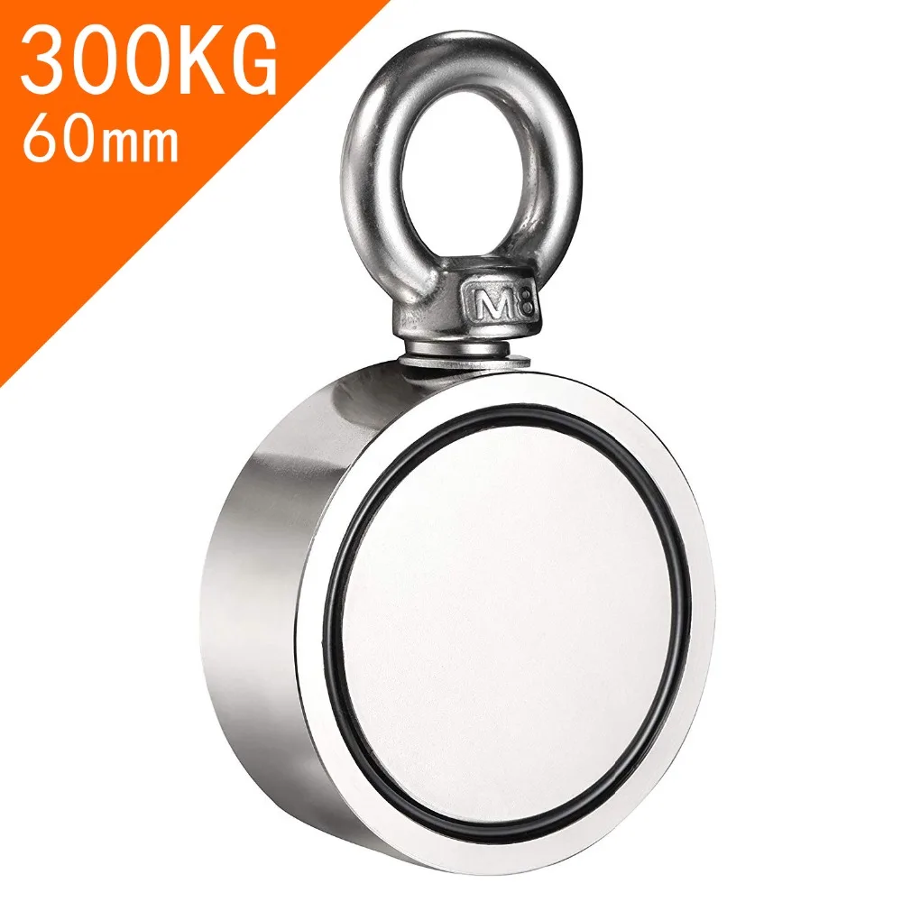 Comprar Gran venta de pesca con imán de doble cara, fuerza de tracción combinada de 300Kg, diámetro de 60 Mm, imán de pesca de neodimio redondo súper fuerte