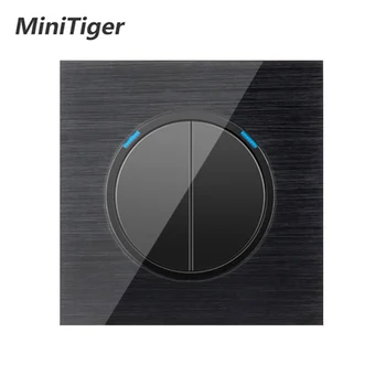 

Minitiger Luxury 2 Gang 1 Way Random Click On / Off Wall Light Switch With LED Indicator Black Aluminum Metal Panel