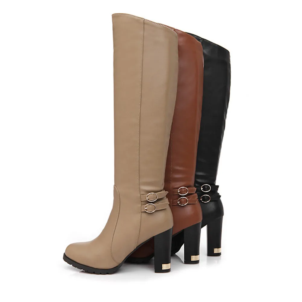 SARAIRIS/Большие размеры 34-43, теплые сапоги до колена, женские зимние сапоги на меху, женская элегантная обувь на высоком каблуке черного и коричневого цвета