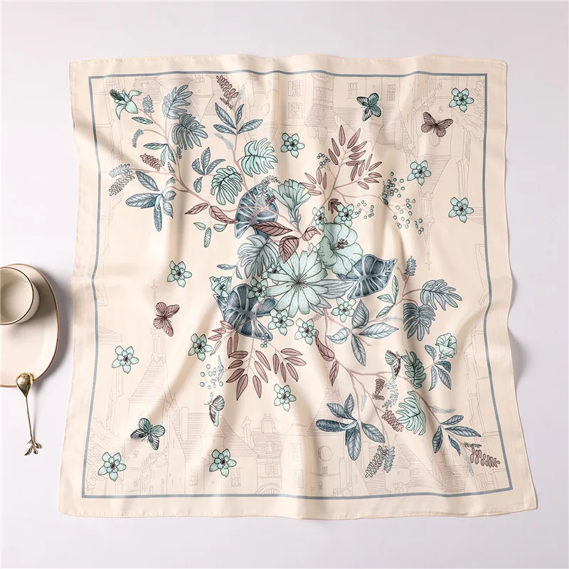 

Women's Square Silk Scarf Ladies Print Summer Shawls and Wraps Female Small Office Scarf Foulard Headband Handkerchief 70*70CM