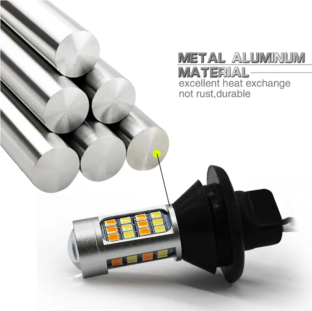MODERN CAR Turn Signal Lamp Canbus Daytime Running Light 2835 42SMD Amber White T20 7440 S25 BA15S BAU15S Car Styling DRL Bulbs