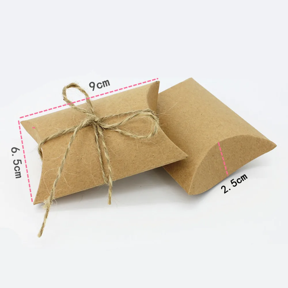 10 шт., свадебные подарочные коробки из крафт-бумаги, форма подушки, Свадебная подарочная коробка, коробочка для конфет на вечеринку,, праздничные вечерние принадлежности