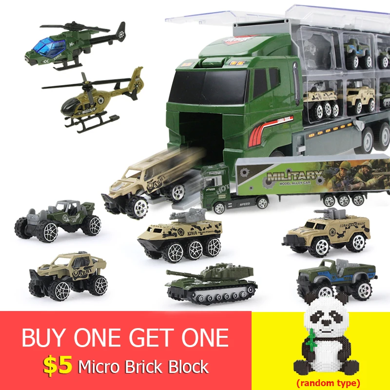 

11pcs/set 2in 1 Off-Road Vehicle Mini Military vehicle Diecast CarrierTruck Model Toy Vehicles with Ejection & Carry Function